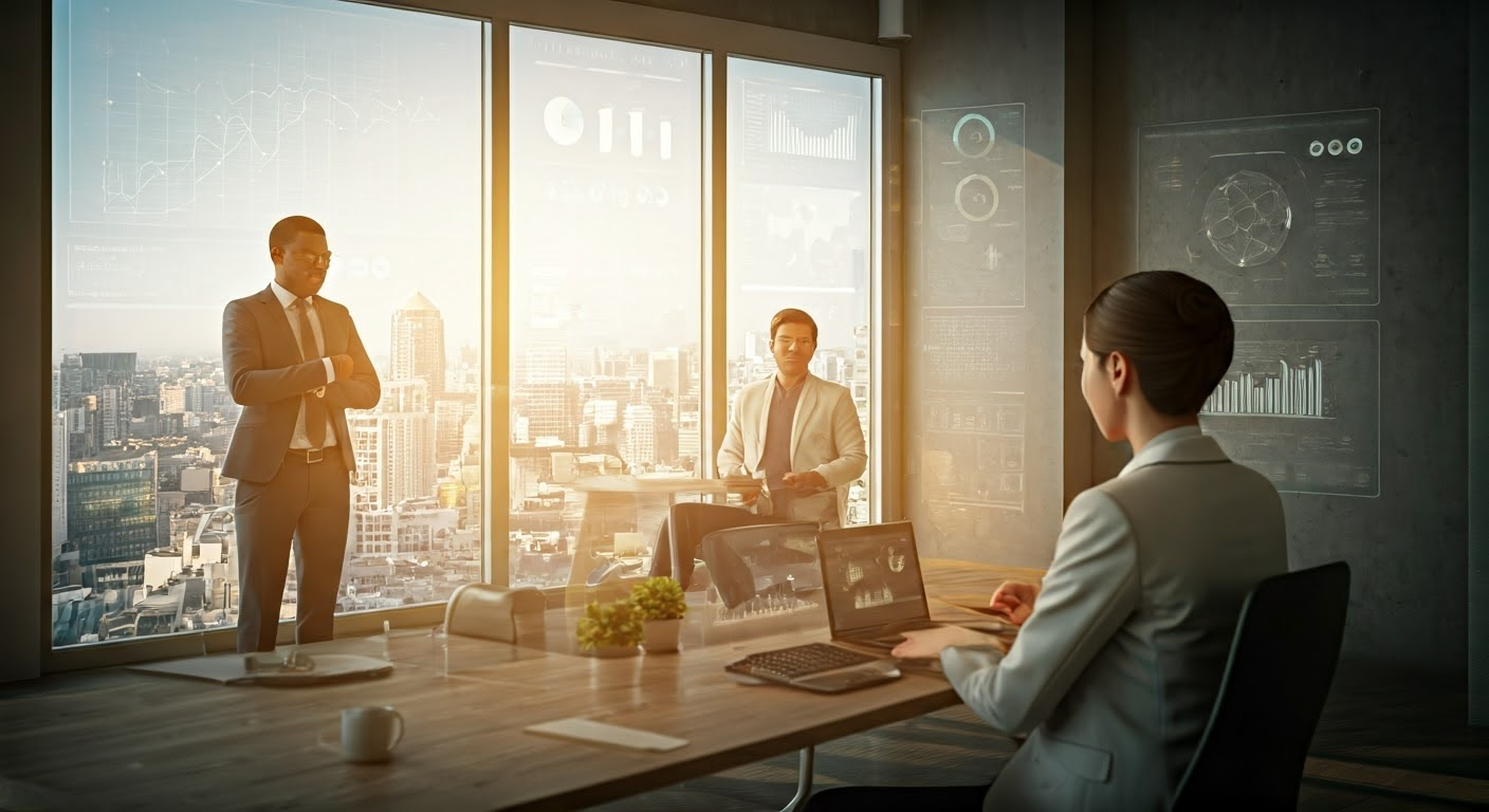 Business consultants discussing strategy and management in a modern office